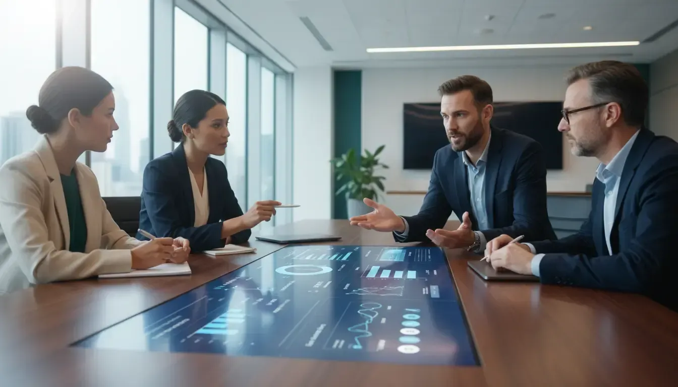 Profissionais em reunião estratégica para escolher entre as melhores agências wake