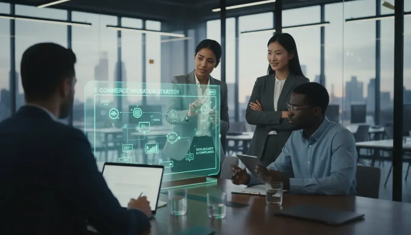 equipe discutindo sobre migração de plataforma de e-commerce