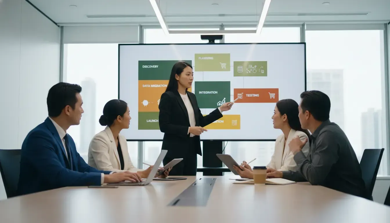 equipe elaborando a migração de plataforma e-commerce