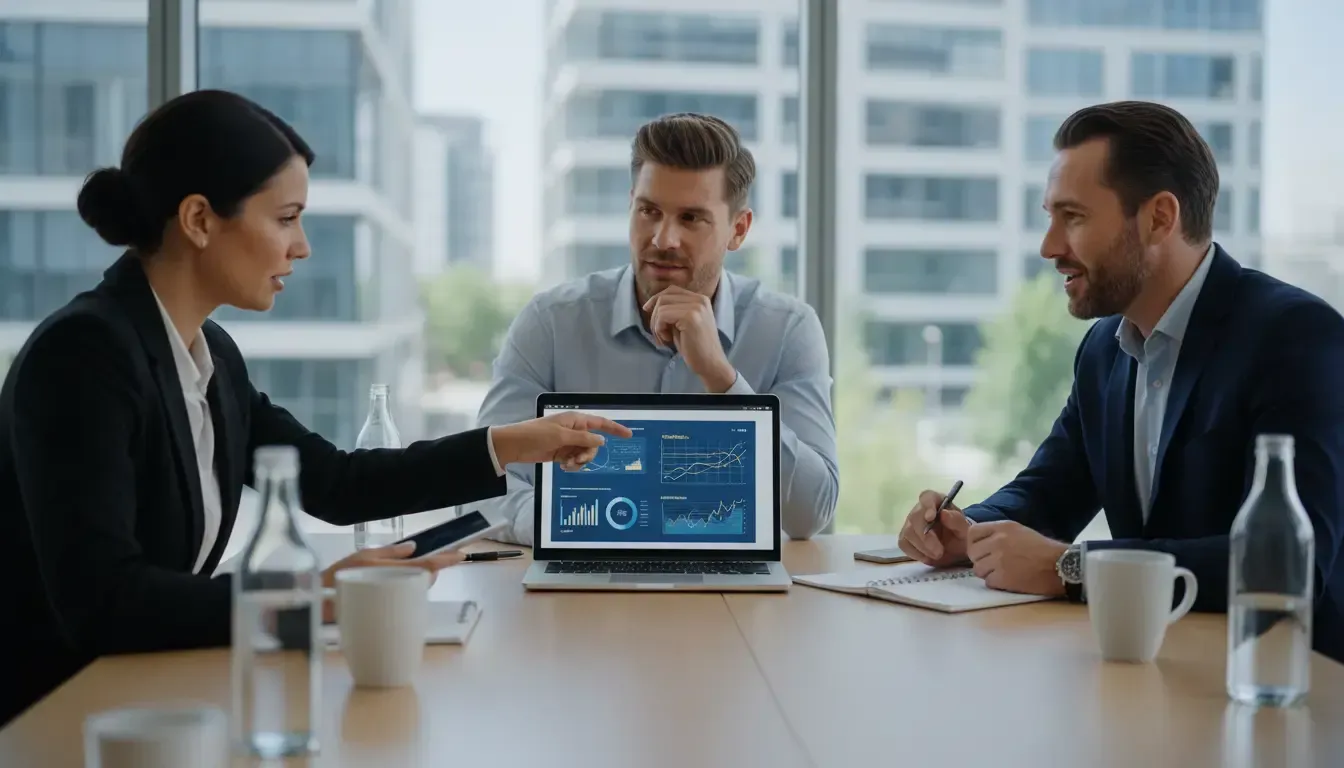 Mulher apresenta análise de dados, focando em estratégias dos Top Parceiros Wake