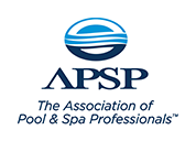The logo for The Association of Pool & Spa Professionals (APSP), featuring a blue water-themed icon above the company name.