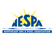 Blue NESPA logo with a yellow sunburst behind the letters and a ripple effect over the association name.