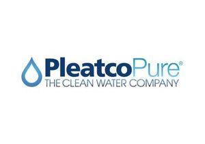 A logo for PleatcoPure featuring a blue water droplet icon next to the company name in navy and light blue text.
