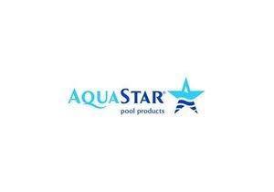 AquaStar Pool Products logo with dark blue text and a light blue star icon featuring wave patterns on a white background.