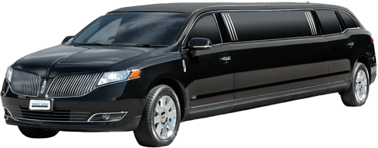 Black Lincoln MKT limousine with tinted windows.