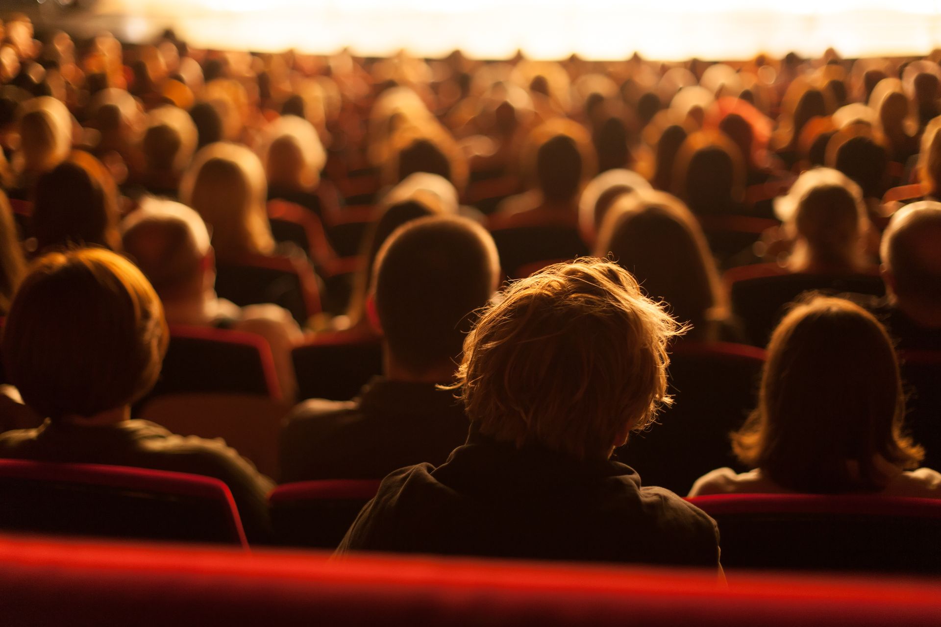 A crowd of people are sitting in a theater watching a show.