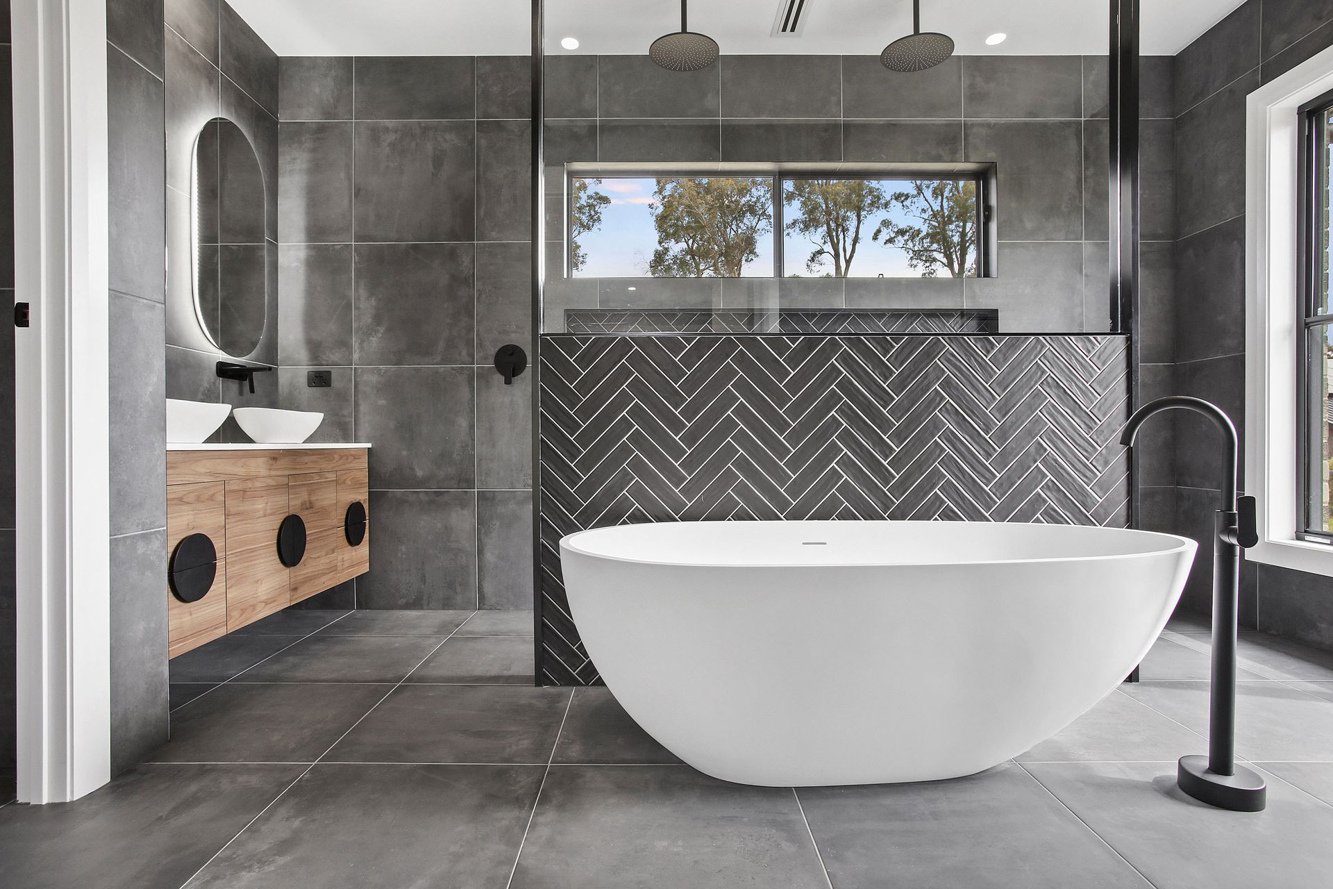 Elegant grey bathroom.