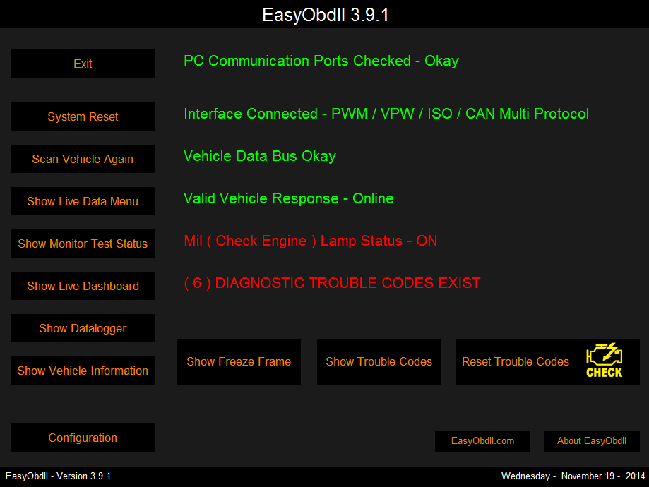 EasyOBDII software's interface