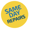 Badge saying 'same day repairs'