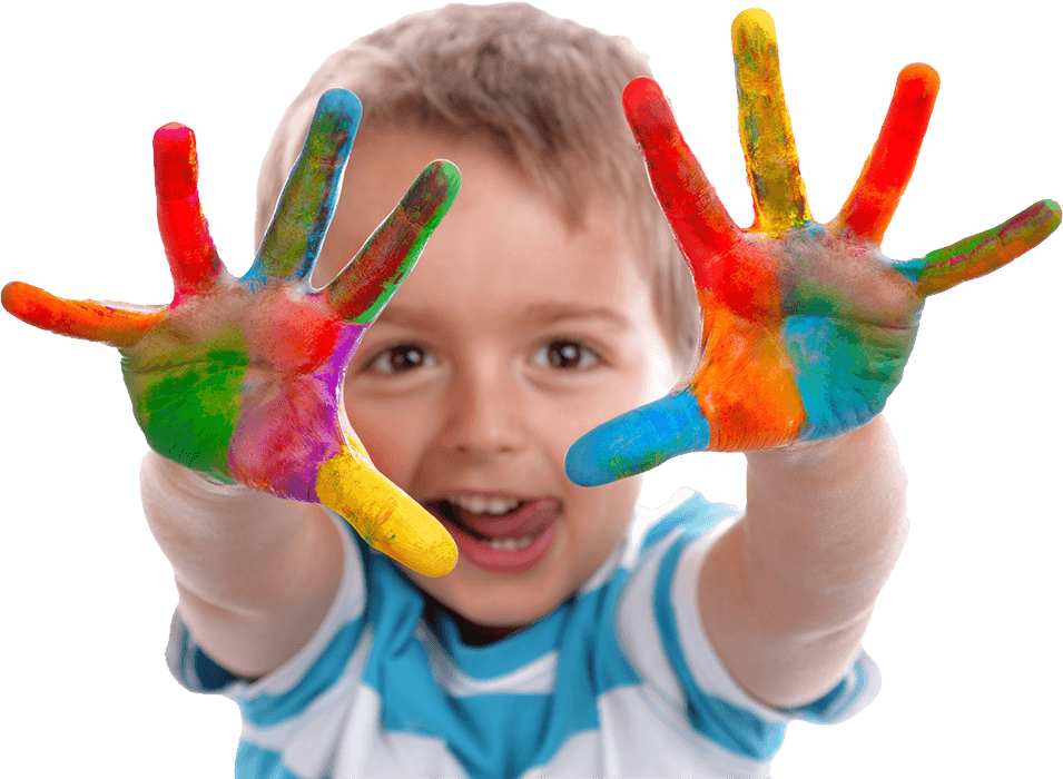 Boy with Hands Painted in Colorful Paints — Springfield, MO — A Creative Start Learning Center