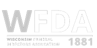 Logo for the Wisconsin Funeral Directors Association (WFDA), featuring the acronym WFDA, the full name, and the year 1881.