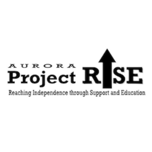 A logo for aurora project rise reaching independence through support and education