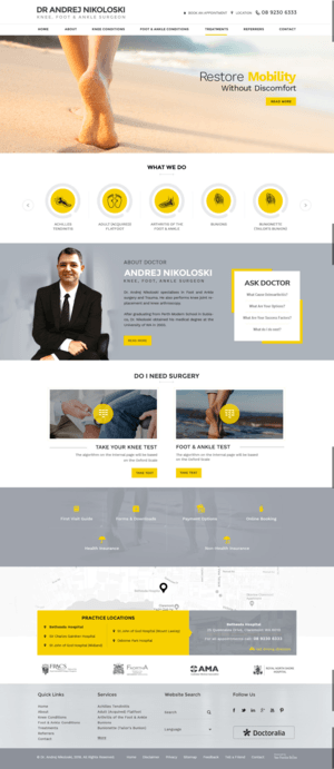 Dr Andrej Nikoloski, Foot & Ankle Specialists recent website design
