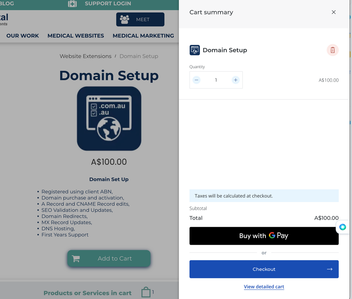 A screenshot of a website that says domain setup