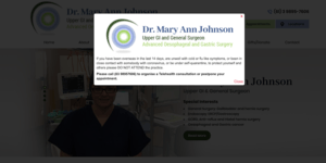 A popup for dr. mary ann johnson appears on a computer screen