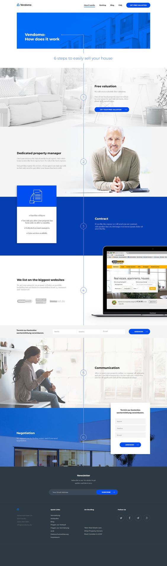 A screenshot of a website with a man sitting on a couch and a laptop.