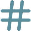 A blue hashtag icon on a white background.
