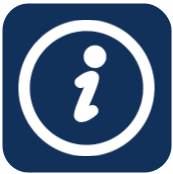 A white i in a circle on a blue background.