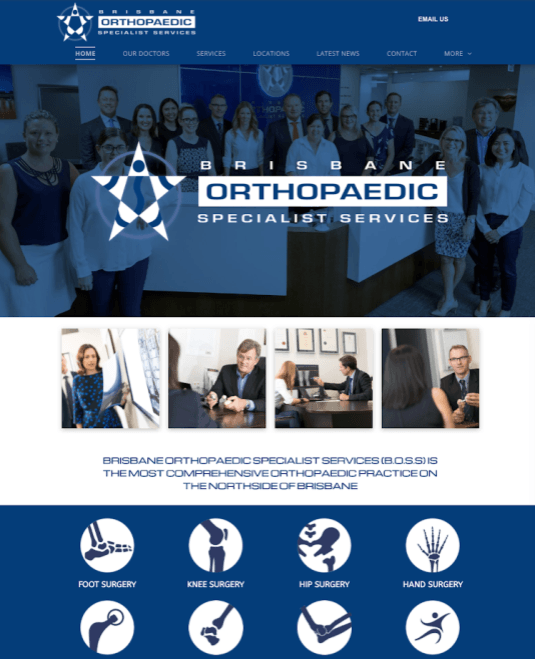 Custom design for Orthopaedics Practice Website Desktop Version