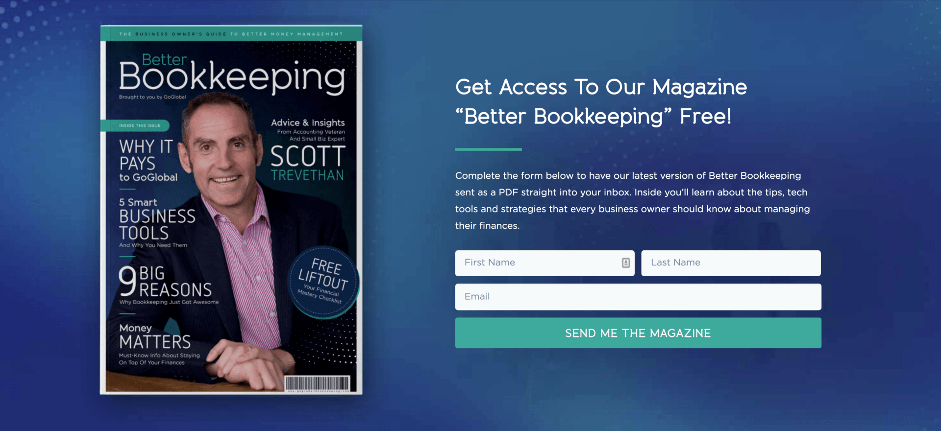 A man is on the cover of a bookkeeping magazine.