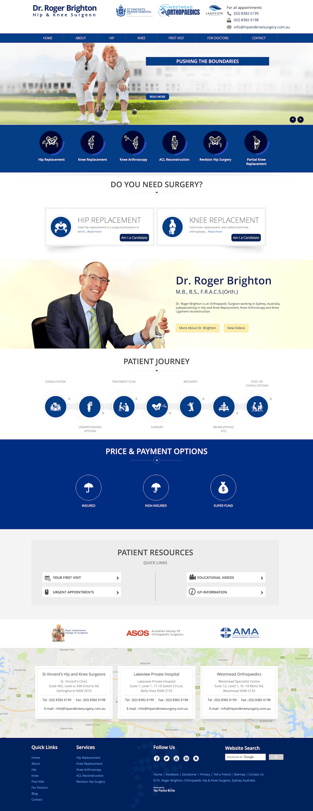 Dr Roger Brighton, Orthopaedic Surgeon Website design