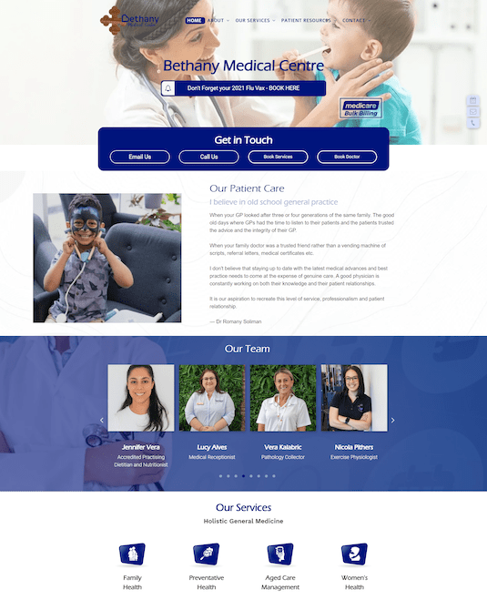 A screenshot of a website for a medical center.