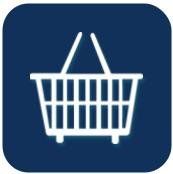 A shopping basket with two handles on a blue background.