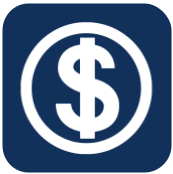 A dollar sign in a circle on a blue background.