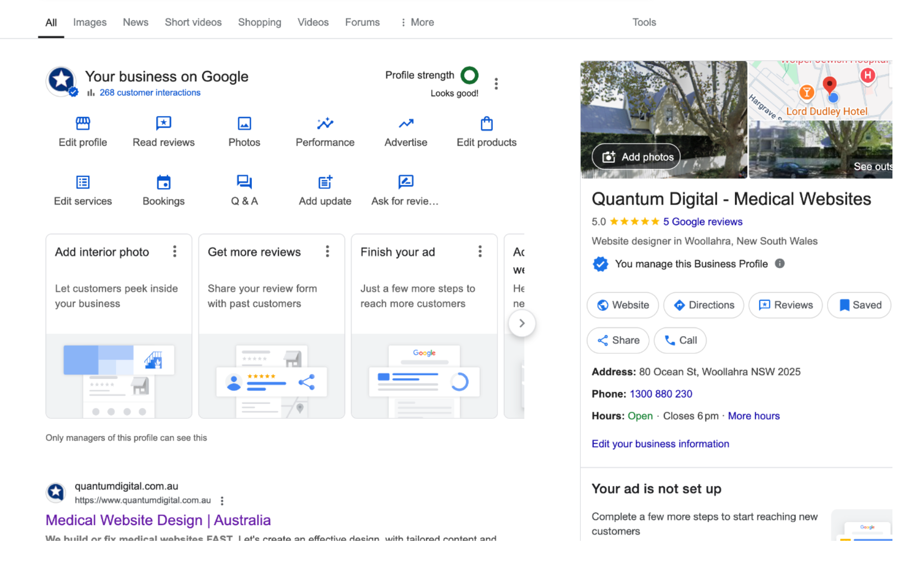 A screenshot of a google search page for a medical website.
