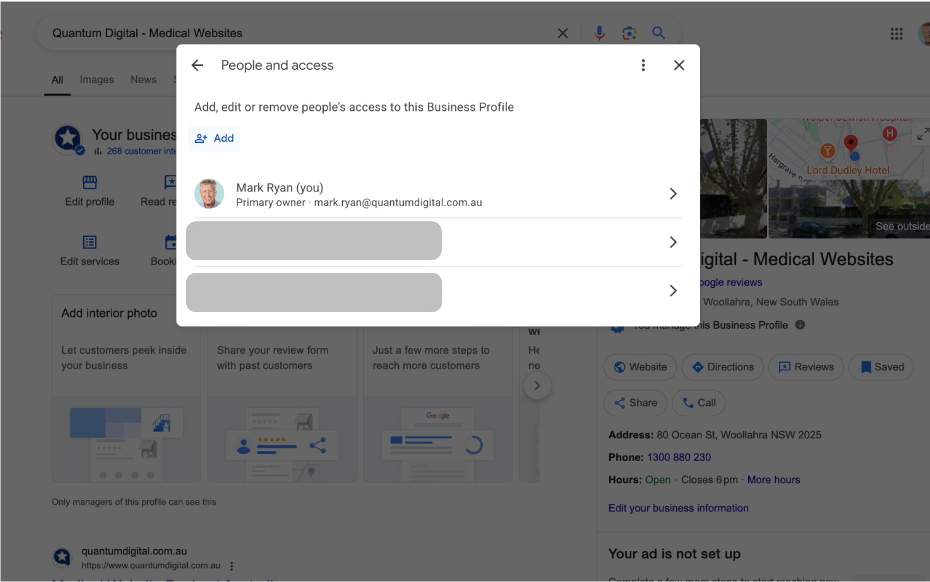 A screenshot of a google page with a popup window.