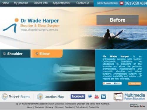 Dr Wade Harper, Shoulder & Elbow Surgeon before website redesign