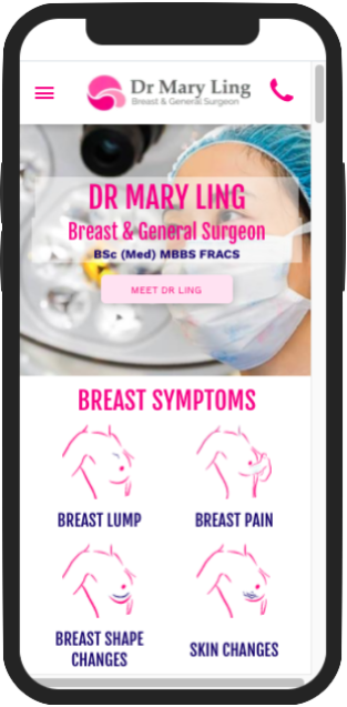 Custom design for Solo Breast Cancer Surgeon Website Mobile Version