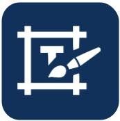 A white icon on a blue background with a brush.