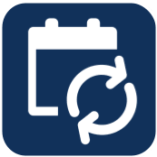 A calendar with two arrows pointing in opposite directions on a blue background.