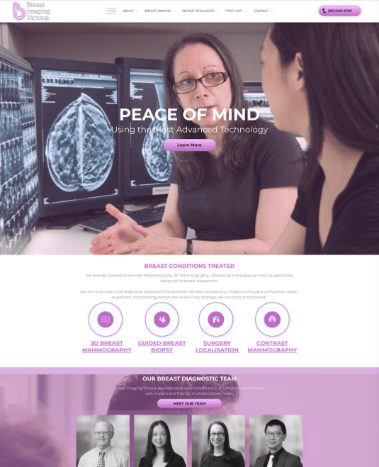 Custom Breast Imaging Practice Website Desktop Version