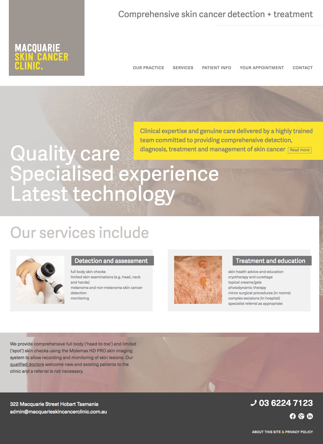 Macquarie Skin Cancer Clinic website design