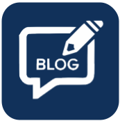 An icon of a speech bubble with the word blog written on it.