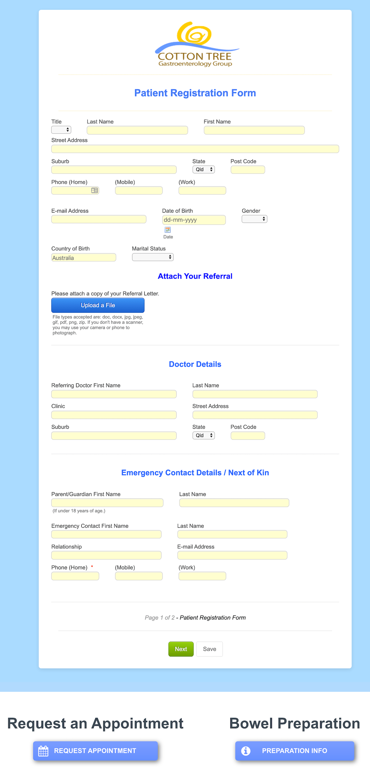 Cotton Tree Gastroenterology Group Patient Registration Form