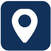 A blue square with a white pin icon on it.