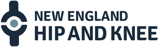 A logo for new england hip and knee with a blue eye.