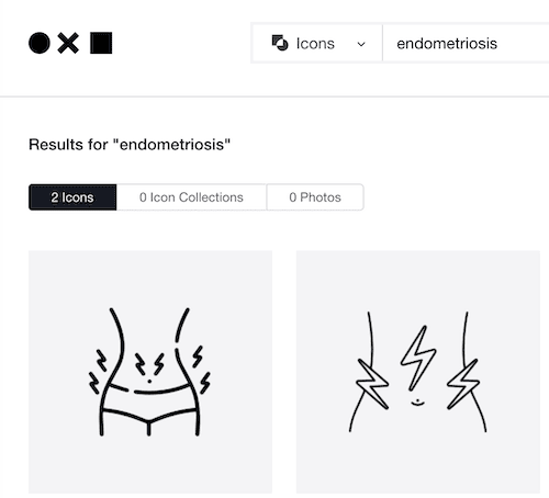 A screenshot of a website showing results for endometriosis