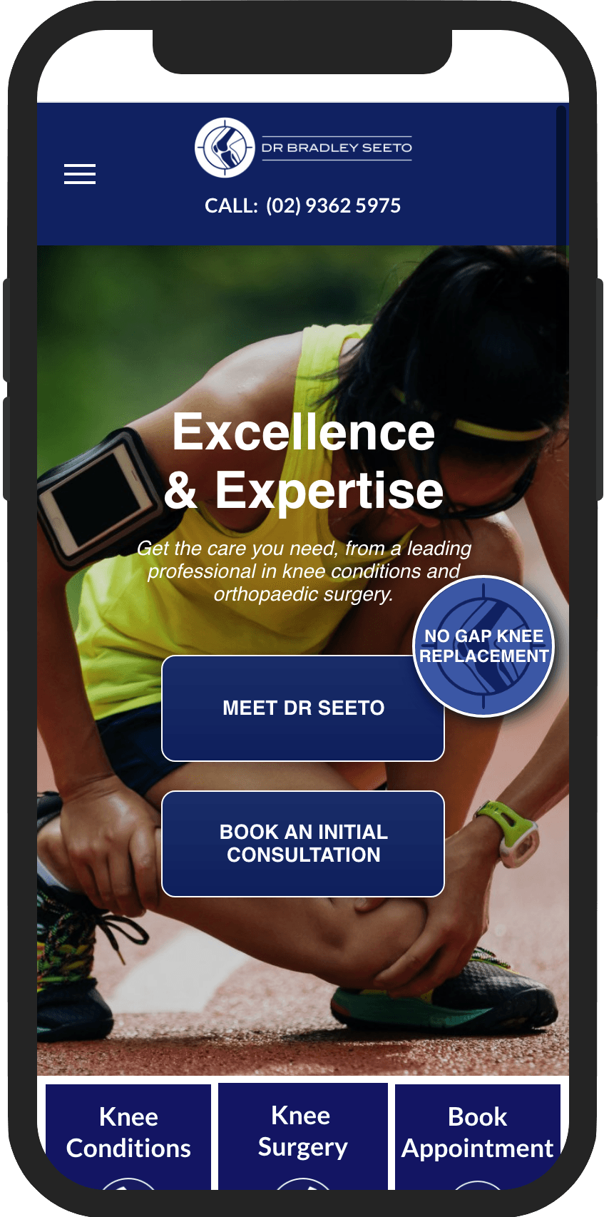 Custom Design for Knee Surgeon Practice Website  Mobile Version