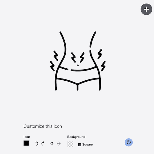 A line drawing of a woman 's stomach with pain.