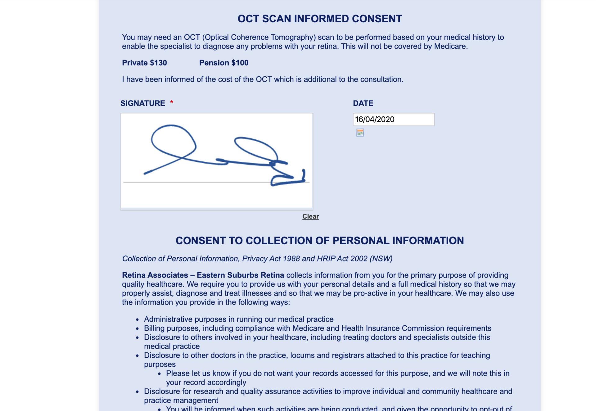 OCT Scan Informed Consent Form