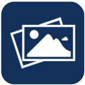 A stack of pictures with a mountain in the middle on a blue background.