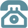 A blue and white telephone icon on a white background.
