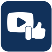 A blue icon with a thumbs up and a play button.