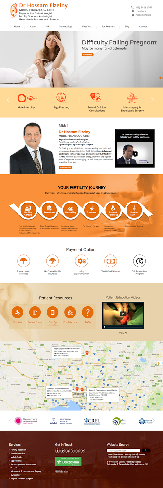 A screenshot of a website with a woman sitting on a couch and a man in a suit and tie.