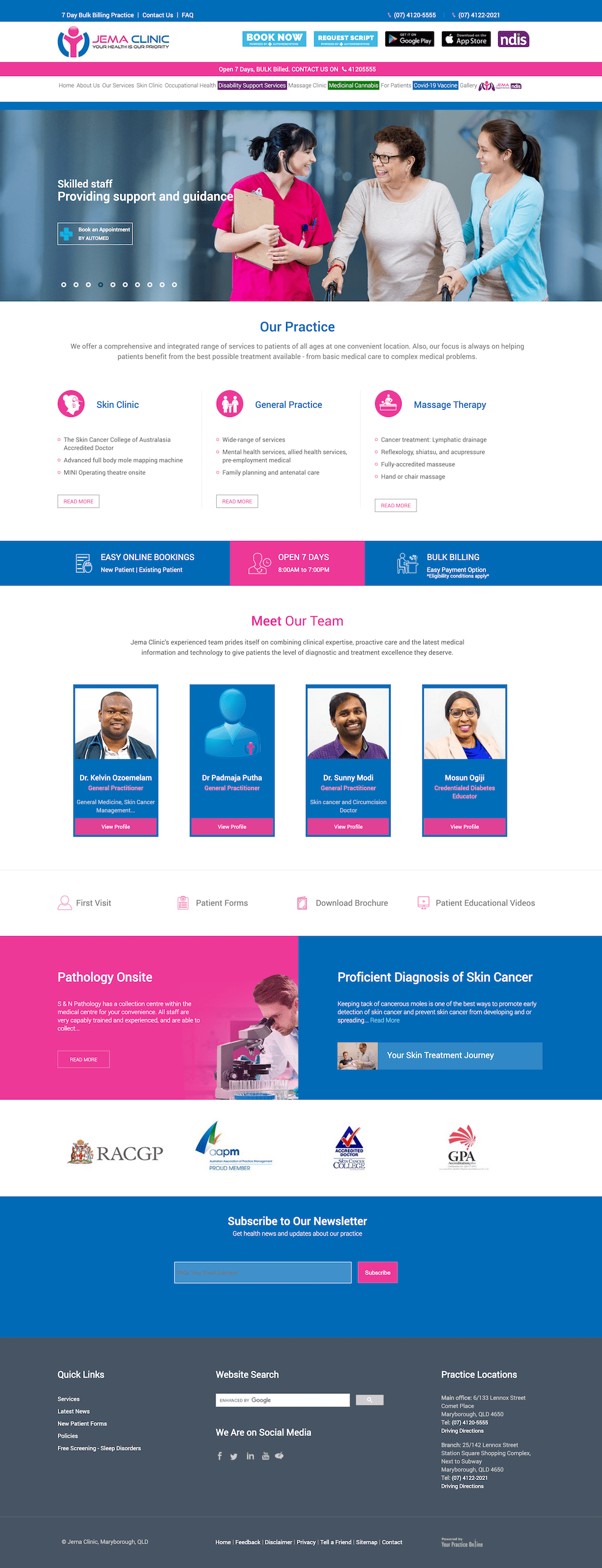 A screenshot of a website showing a group of people standing next to each other.