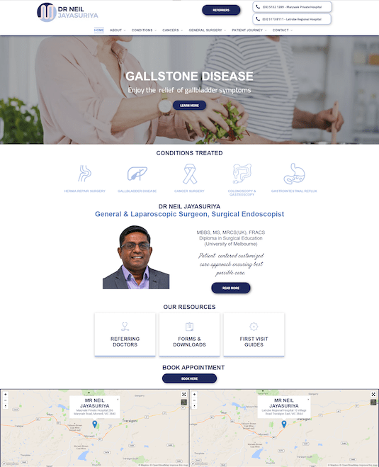 A screenshot of a website for a gallstone disease doctor.